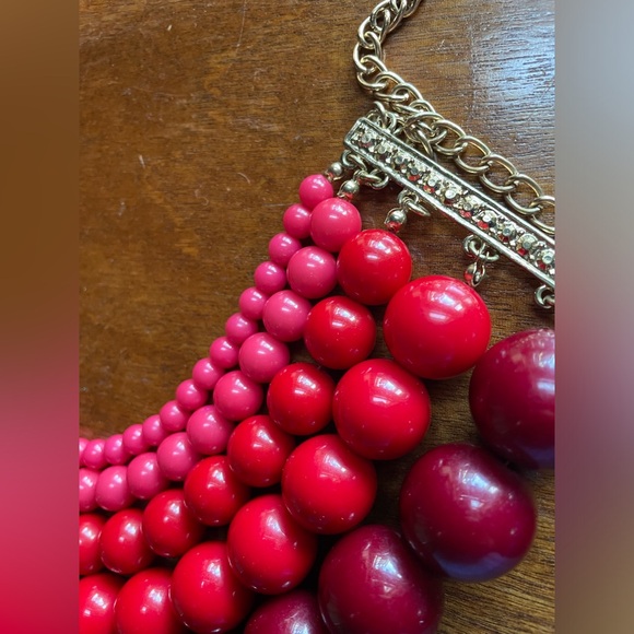 Lot of 2 Vintage Lucia Multi-strand bib Red and Blue Beaded Necklaces - Picture 3 of 7